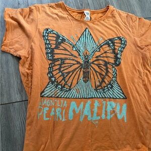 Magnolia Pearl Orange Tee with Aqua & Black Butterfly Graphic